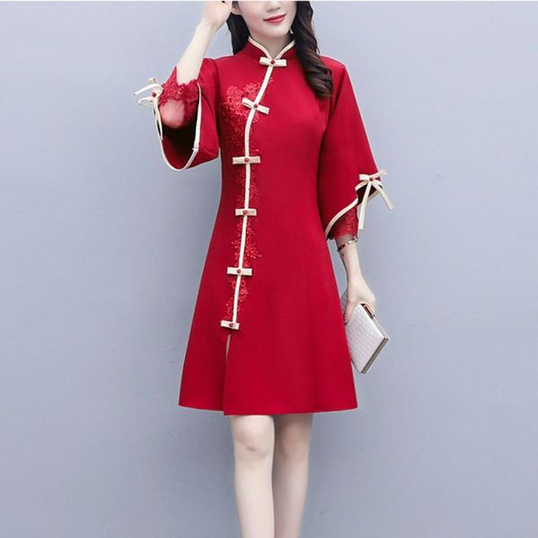 

ethnic clothing chinese dress hanfu women modern cheongsam dresses robe orientale traditional vestido chino mujer china style harajuku qipao, Red