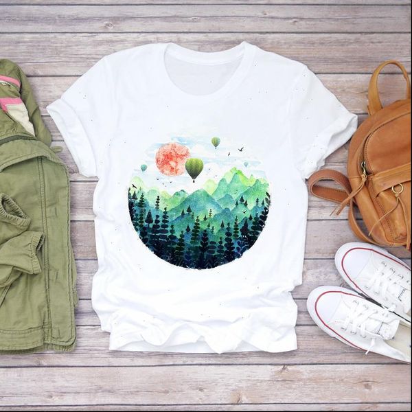 

women balloon travel mountain cartoon fashion print clothes lady t shirts womens shirt ladies graphic female tee, White