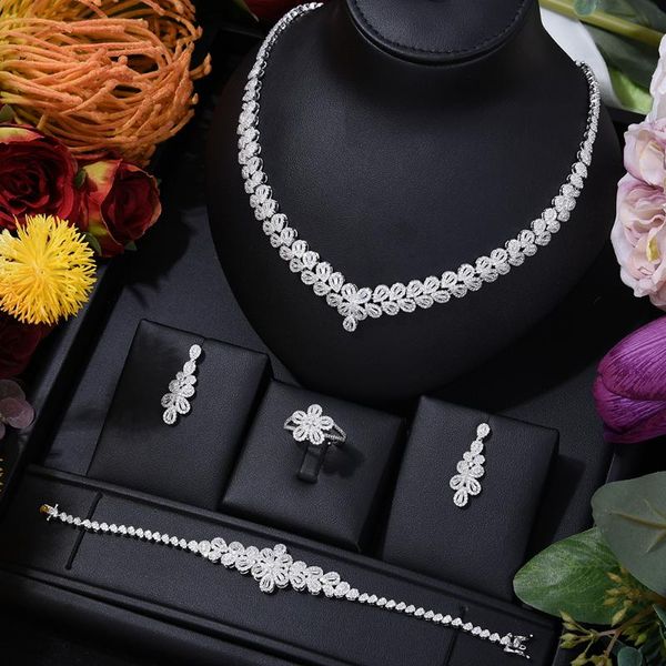 Ohrringe Halskette 4PCS Luxus Grün Lila Mixed Big Statement Schmuck Set Für Frauen Hochzeit Kubikzircon CZ African Dubai Braut