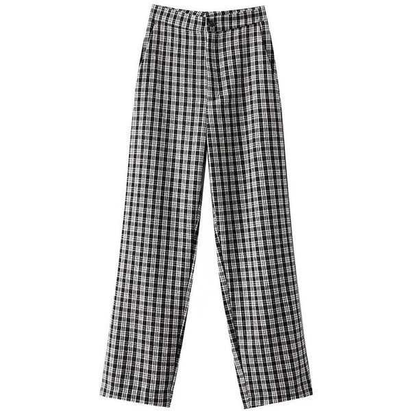 

women's pants & capris adherebling za woman 2022 casual trousers autumn winter thick tweed woolen plaid button front long straight, Black;white