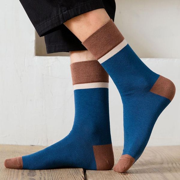 

men's socks 2021 winter cotton business casual fashion dress breathable japanese harajuku for man sox, Black
