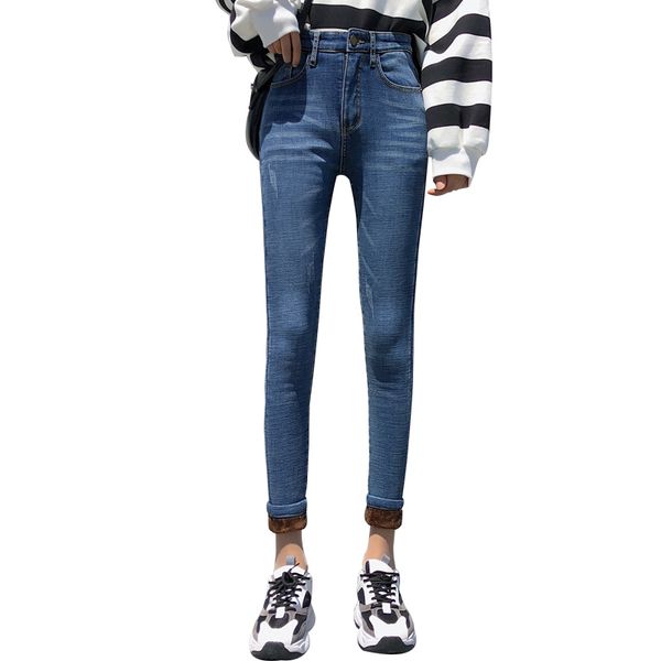 

women's jeans the plus thick velvet high waist female pantyhose feet pants fall and winter clothes sw2a, Blue