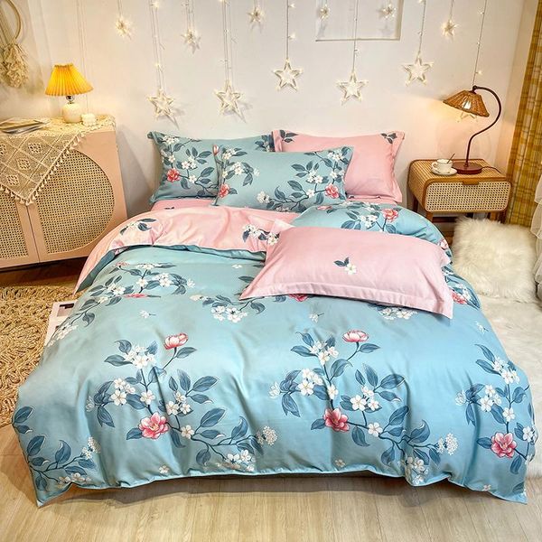 

bedding sets machine washable microfiber 1 bed sheet , 2 pillow shams and duvet cover, king, twin, full size, set 4 in