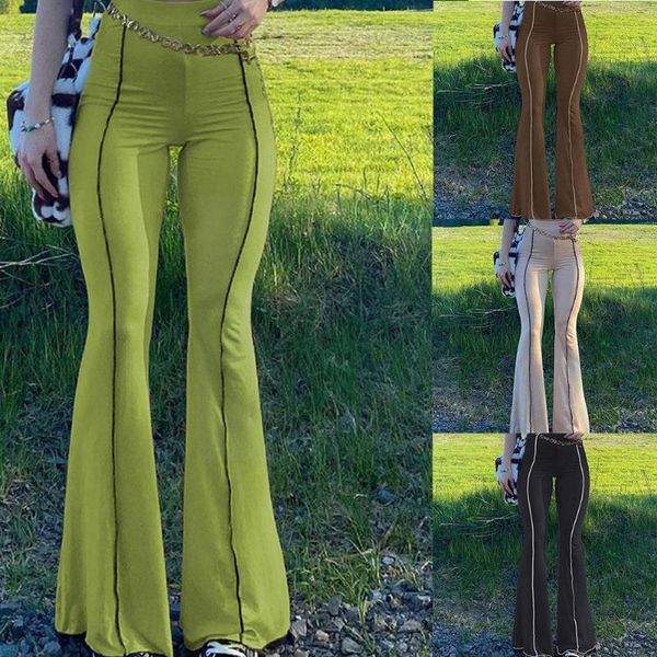 

women's pants & capris flare high waist slim casual 2021 simple skinny fashion stretchy women vintage trousers e8h0, Black;white