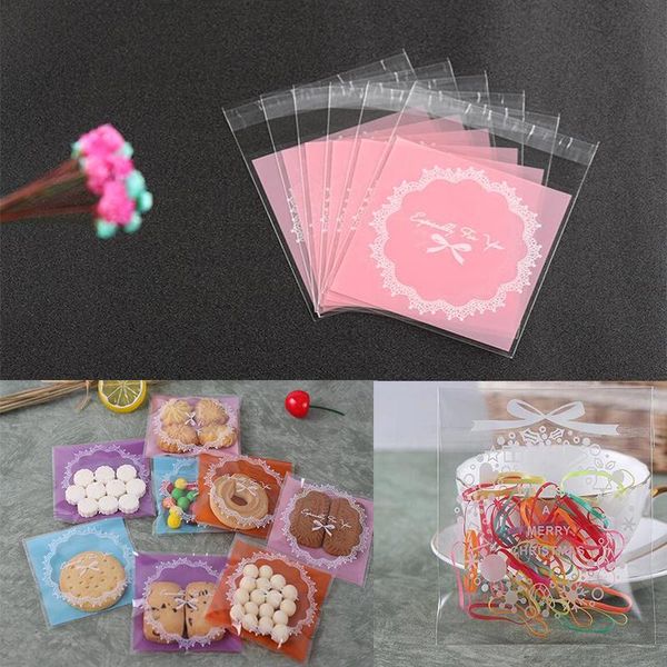 

gift wrap 100pcs lace bowknot self adhesive diy cookie candy package bags cellophane birthday party wedding