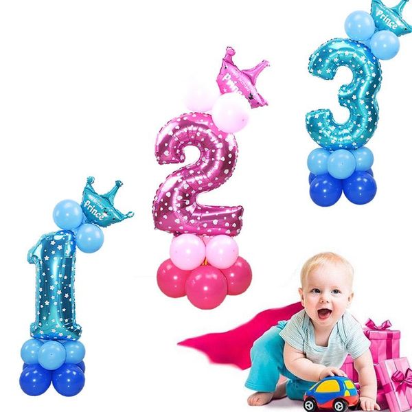 

party decoration 24pcs/set crown number ballons kid anniversary 1st birthday decorations princess prince boy girl baloon happy balloon