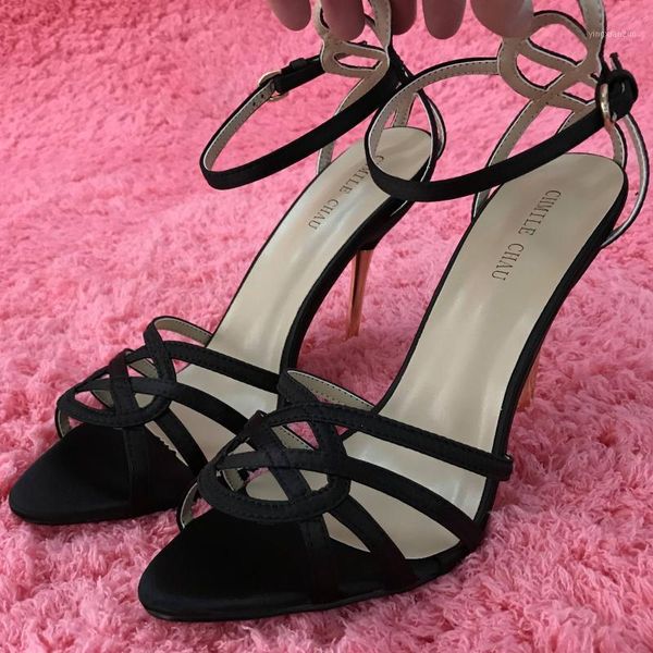 

sandals black satin high heel dress party women summer open toe ankle strap stiletto 11cm shoe1
