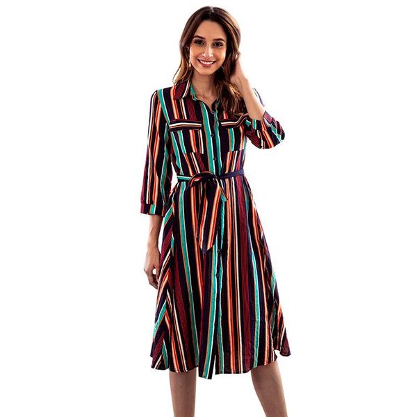 

maternity dresses women autumn fashion dress ladies casual striped button long sleeve slim shirt beach, White