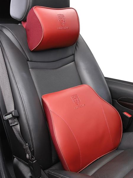 

seat cushions car headrest pillow for macan panamera interior products genuine leather memory foam supplier( red)
