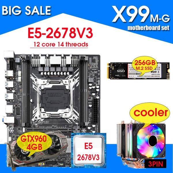 

motherboards x99 motherboard set with xeon e5 2678 v3 lga2011-3 cpu and 256gb nvme ssd quad copper tube cooler support ddr4 reg ecc ram