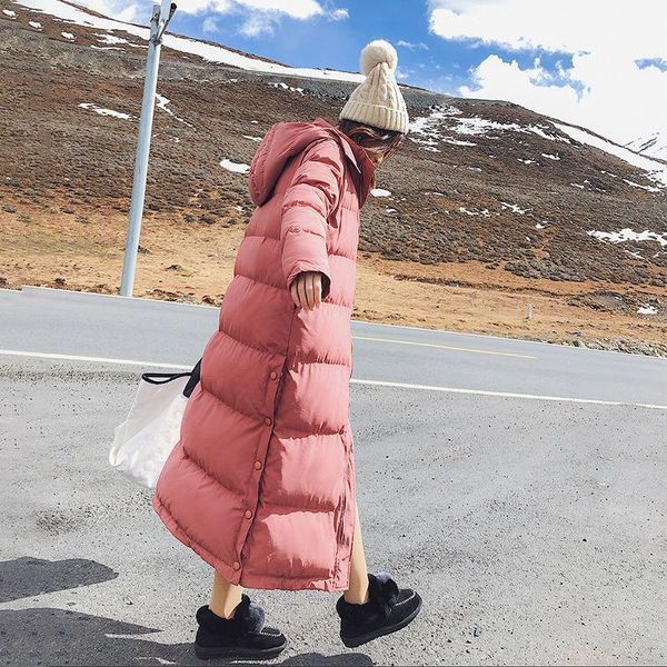 

women's down & parkas women winter thick super long paragraph over the knee jackets vintage hooded loose cotton coat oversized warm out, Black