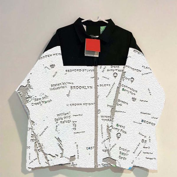 

men zipper jacket letter pattern clothes streetwear style outdoor contrast color autumn spring loosed coats fashion map printing ins, Black;brown