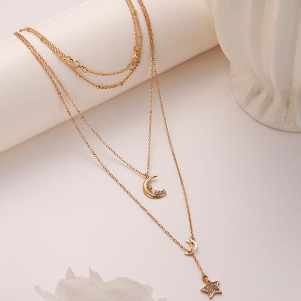 Collane con ciondolo Stella d'oro Luna Colletto multistrato Collana con catena di dichiarazione per le donne Girocollo Accessori di gioielli di moda Regalo all'ingrosso