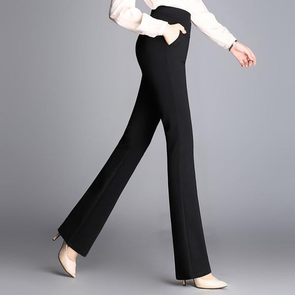 

women's pants & capris high-quality trousers large size elastic micro-horn slim thin flared high waist casual wild jq109, Black;white