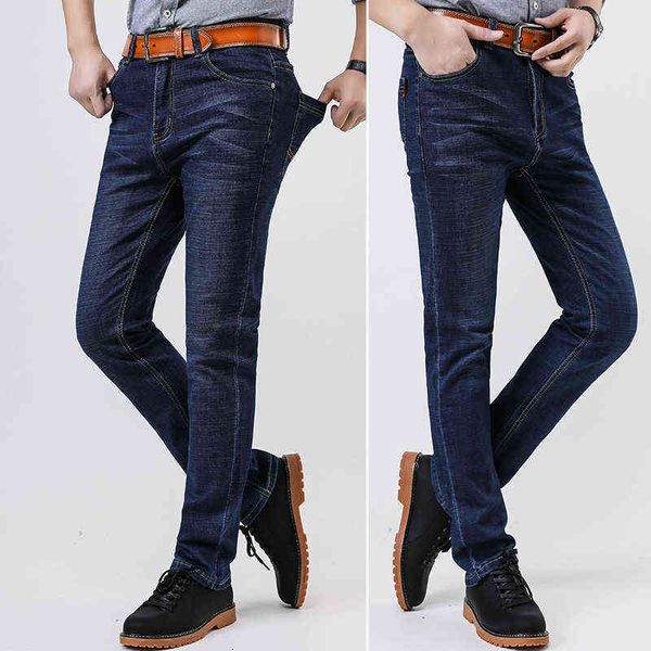 

men's jeans 2021 autumn cotton elastic slim fit jeans versatile busins loose straight men's long pants, Blue