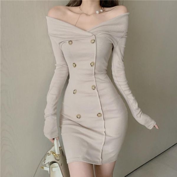 

casual dresses women's clothing slash neck club off shoulder party bandage bodycon dress spring fall style vestidos fashion brands, Black;gray