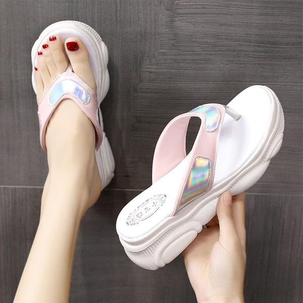 

slippers flat shoes female rubber flip flops woman's platform luxury slides low hawaiian 2021 designer soft summer rome pu, Black