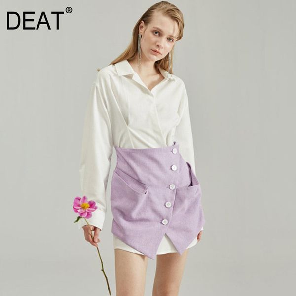 

women purple above blouse knee dress turn down neck long sleeve loose fit fashion tide spring autumn gx245 210421, Black;gray