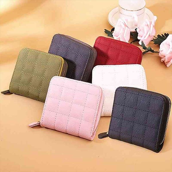 

1pc female plaid purse women short wallets pu leather card holder wallet woman small zipper coin, Red;black