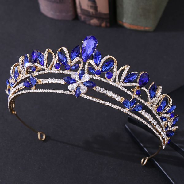 

vintage golden flowers crystal bride crown princess headdress birthday headband wedding hair jewelry bridal tiara, White;golden