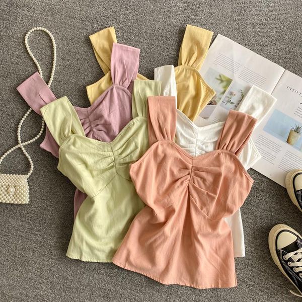 

summer crop sleeveless all-match slim fit camis for women solid color fashion camisole women's tanks &, White