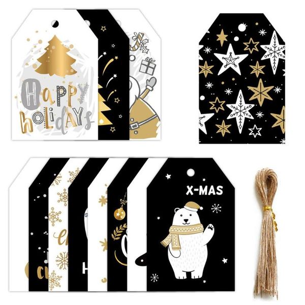 Decorações de Natal 48pcs Merry Kraft Papel Tags DIY Handmade Presente Empresa Etiquetas Papai Noel Hang Tag Ornaments Ano Decoração