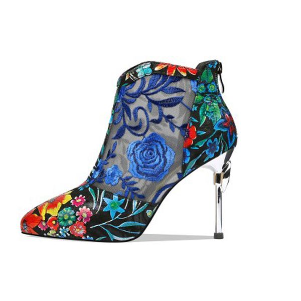 

norberg autumn elegant high heel ankle boots women luxury brand pointed toe boots metal heel pumps embroider shoes woman 210507, Black