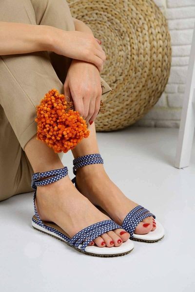 

sandals women's blue polka dot 3 piping sandals-7009, Black