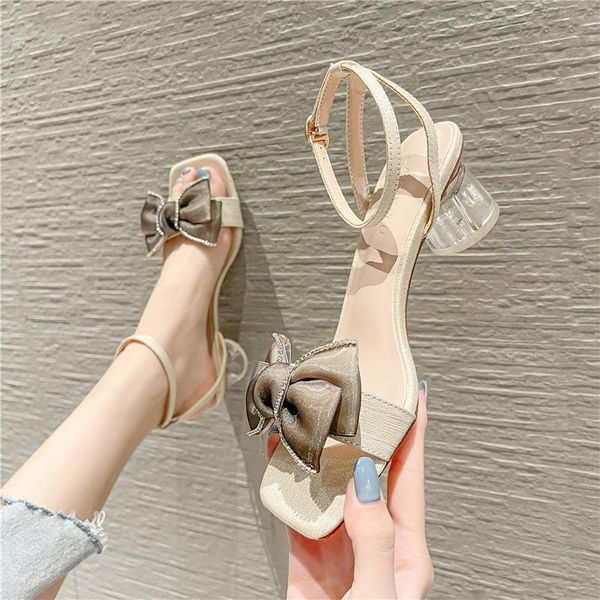 

sandals 2021 summer female sandal low-heeled shoes with strap square toe girls buckle block comfort high retro fashion, Black