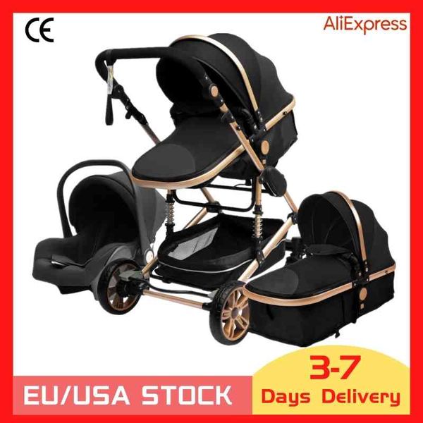 

luxurious baby stroller 3 in 1 portable travel carriage folding prams aluminum frame high landscape car for newborn