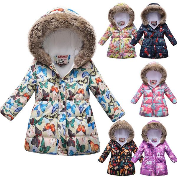 

down coat winter baby girls cartoon printed long jacket kids keep warm thick leopard parkas coats children outerwear clothes, Blue;gray