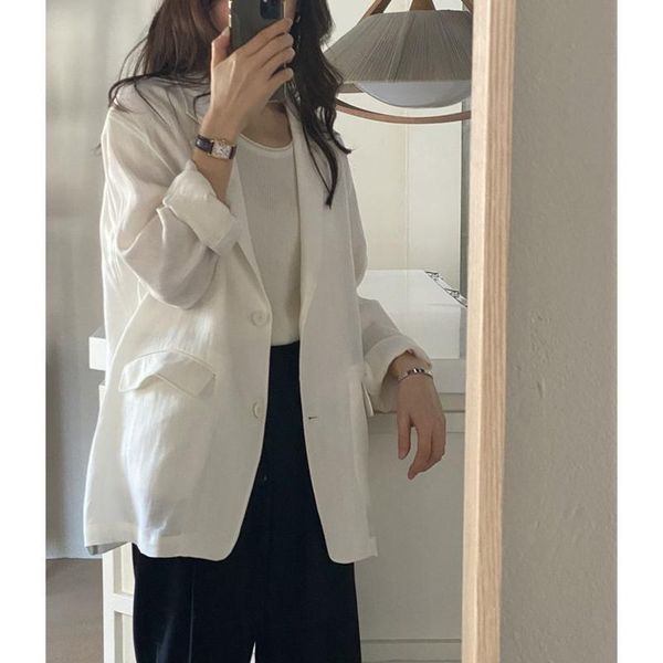 

women's suits & blazers 2021 [in stock] summer bru * ch linen jacket of handongdamen, White;black