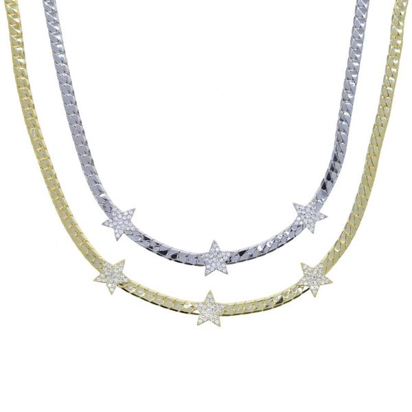 

women hip hop necklace with 4mm width herringbone snake chain micro pave cz star charm choker punk styles jewelry for festival chokers, Golden;silver