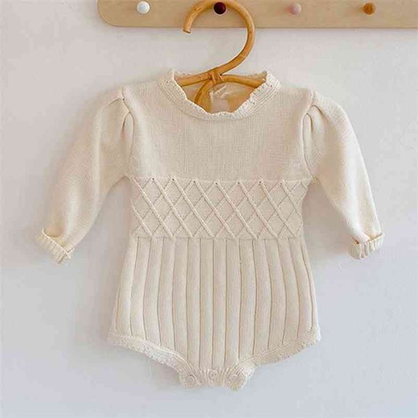 

spring autumn toddler clothing baby girls stripe rompers kids girl long sleeve pure color knit 210521, Blue