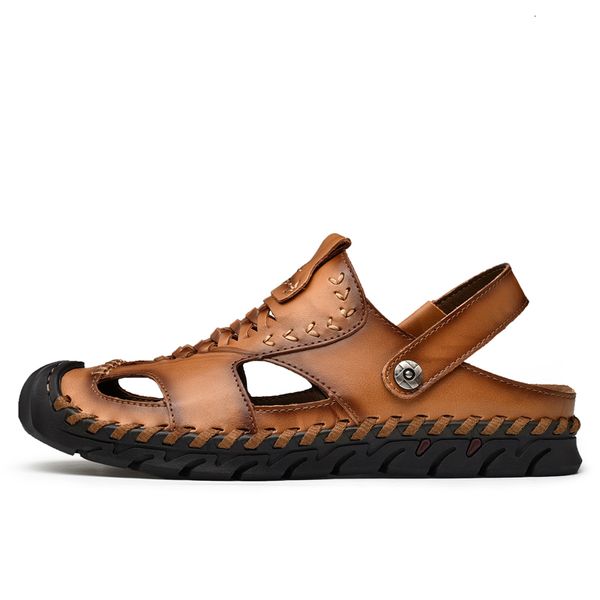 

classic mens soft summer beach shoes slipper male roman genuine leather sandals rubber flip flops water trekking 6kyj, Black
