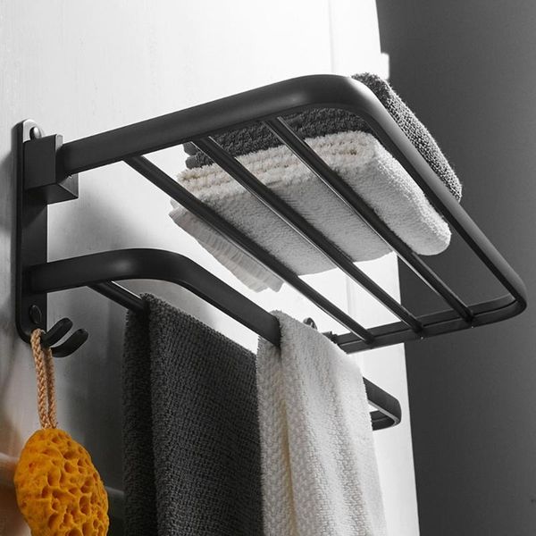 

space aluminum black towel rack wall mounted folding holder storage shelf with hook bathroom accessories racks