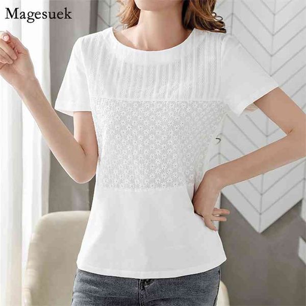 

summer solid ladies short sleeve o-neck white blouse shirts women casual loose blusas mujer 8586 50 210512