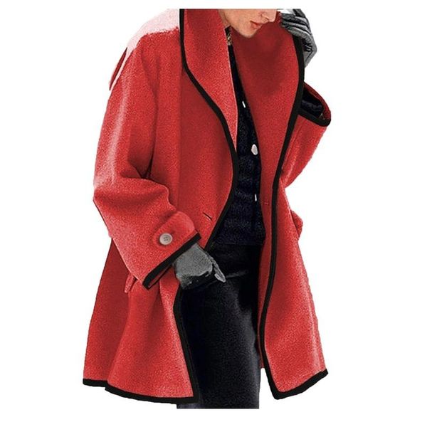 

women's wool & blends winter coat trench jackets casual solid fashion down jacket 2021 ladies warm slim long overcoat outwear windbreak, Black