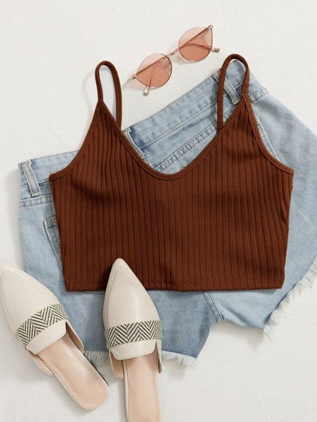 

ribbed cropped cami a34h#, White