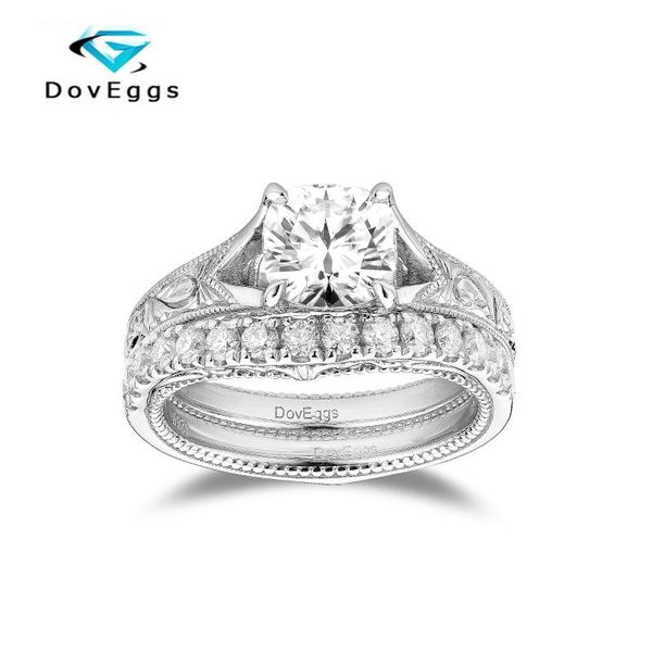

cluster rings doveggs vintage s925 sterling silver 7mm cushion gh color moissanite engagement ring for women daily wear set, Golden;silver