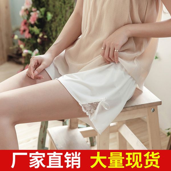 

summer thin ice silk safety pants, light proof, women's large lace 3-point bottoms, loose shorts, Black