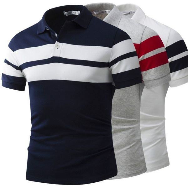 

men's polo shirt t- slim stripe short sleeve casual, White;black