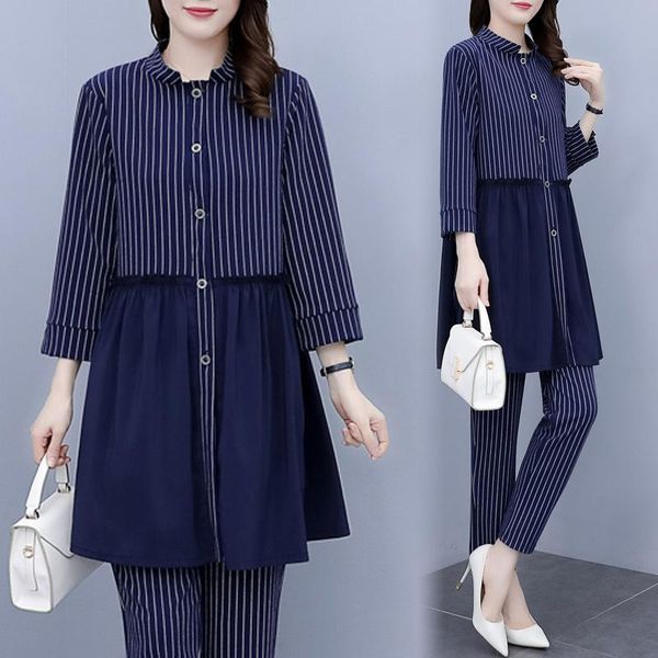 

women's two piece pants striped 2 set woman suits lady suit office ensemble costume femme pieces pantalon large size women outfits, White