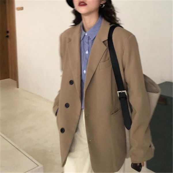 

women's suits & blazers 2021 spring autumn fashionable oversized women casual vintage coat for ladies temperament v-neck blazer, White;black