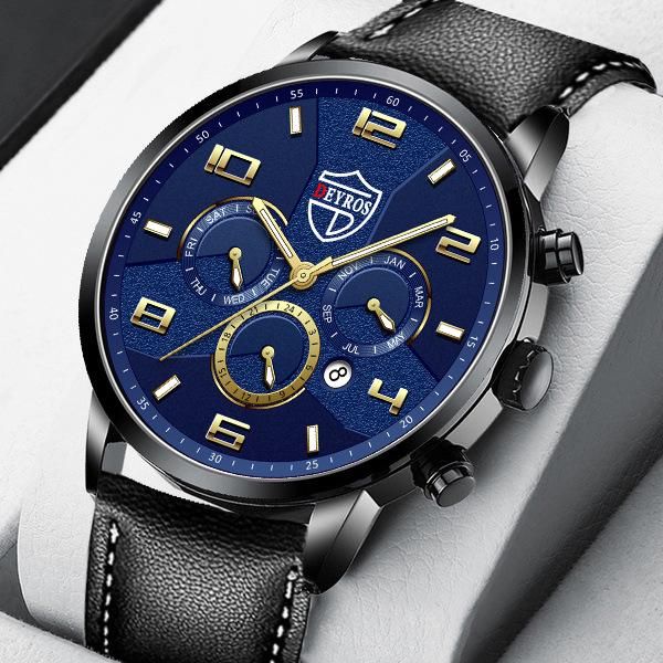 

wristwatches deyros men's watches fashion leather casual business watch luminous calendar men quartz sports wristwatch relogio masculin, Slivery;brown