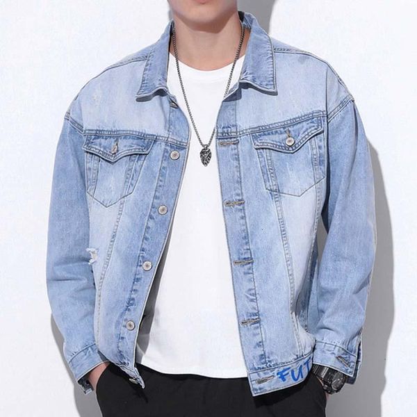 

men's jackets mcikkny men fashion casual denim with holes embroidered outwear coats male streetwear washed f3kj, Black;brown