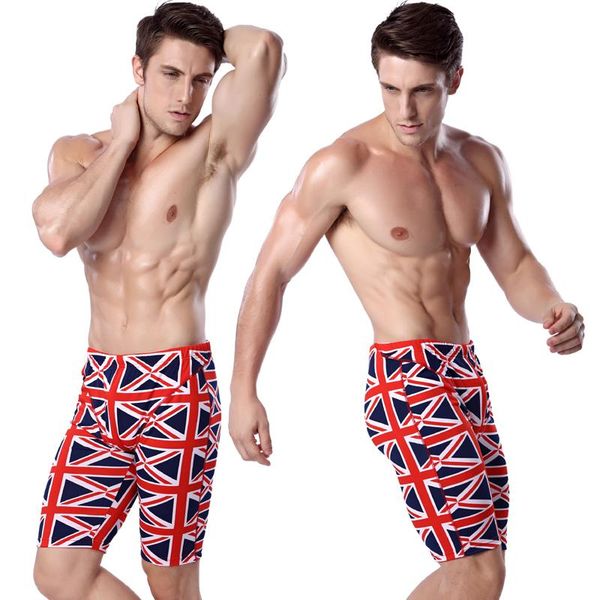 

men's swimwear uk flag print swimming knee length swim trunks men elastic-band man waist drawstring pants european