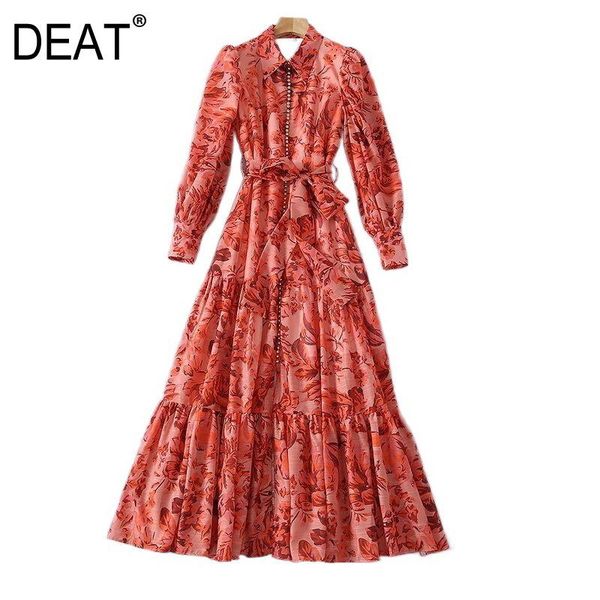 

casual dresses women dress flower printed lapel collar long lantern sleeve with sashes vintage style elegant 2022 summer fashion 15xf15, Black;gray