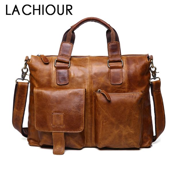 Real Genuine Leather Designer Vintage Laptop Backcases Escritório TOte Crossbody Messenger Bags