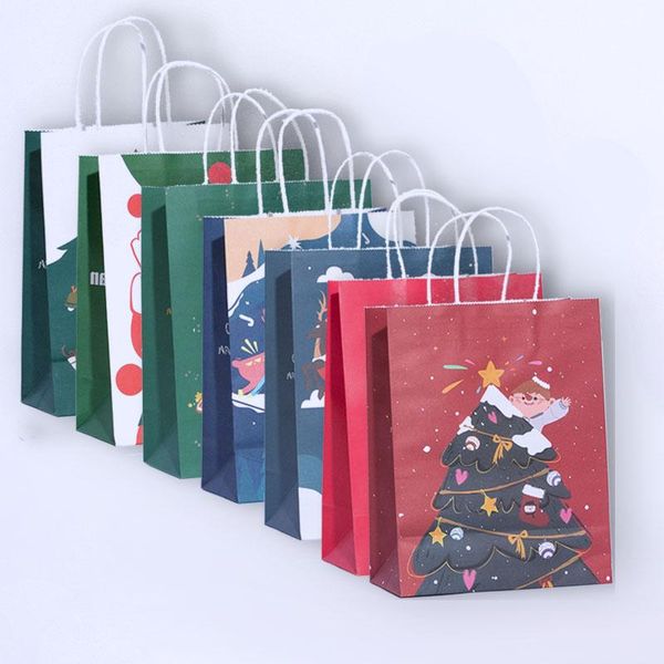 

10pcs / lot christmas paper bag shopping bag, festival gift bags with handles xmas party supplies for event wrap